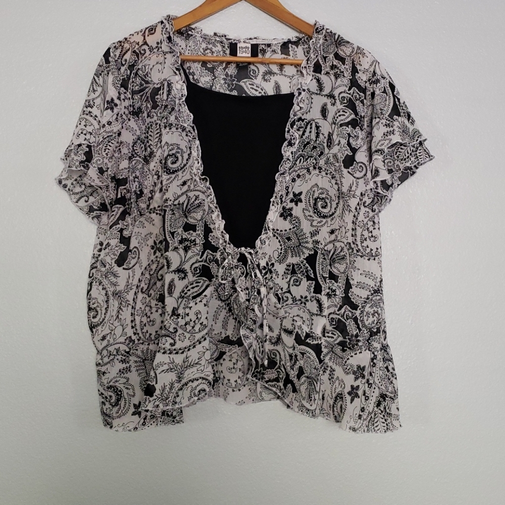 🔵 2 for $15. Studio 1940 Black & White Sheer Top